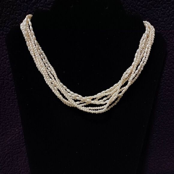 Vintage 8-Strand Faux Pearl Necklace, 16", with Two Earring Sets - Picture 4 of 7